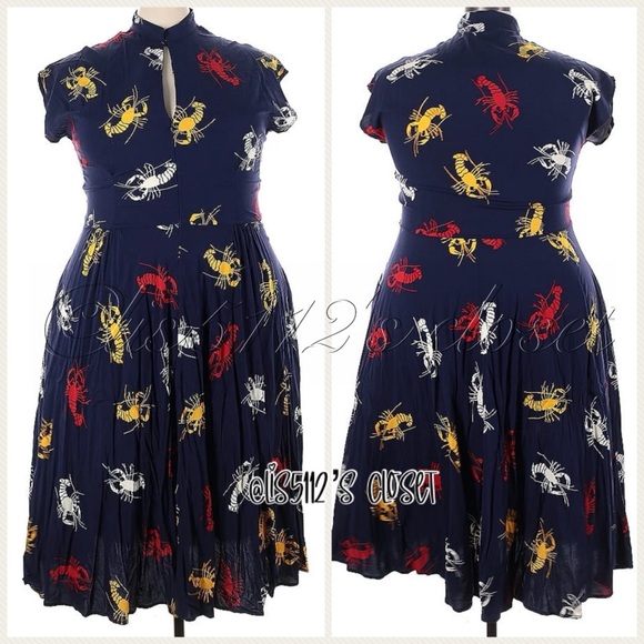 Trashy Diva Crawfish Zip Front Marie Rockabilly Pinup Dress & Belt Sz 24 - Picture 11 of 15